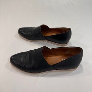Sarto Flores Leather Loafers Women 7M Black Pointed Toe Slip On | Minimalist